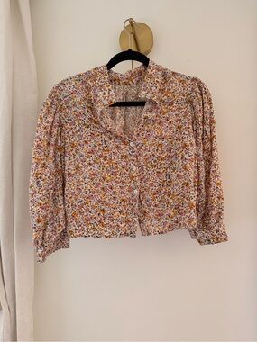ROLLAS | Floral Button-Front Women’s Blouse in Pink and Yellow | (10/M)